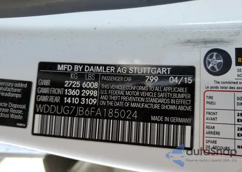 2015 Mercedes-Benz S 63 Amg from USA, damaged, VIN WDDUG7JB6FA185024